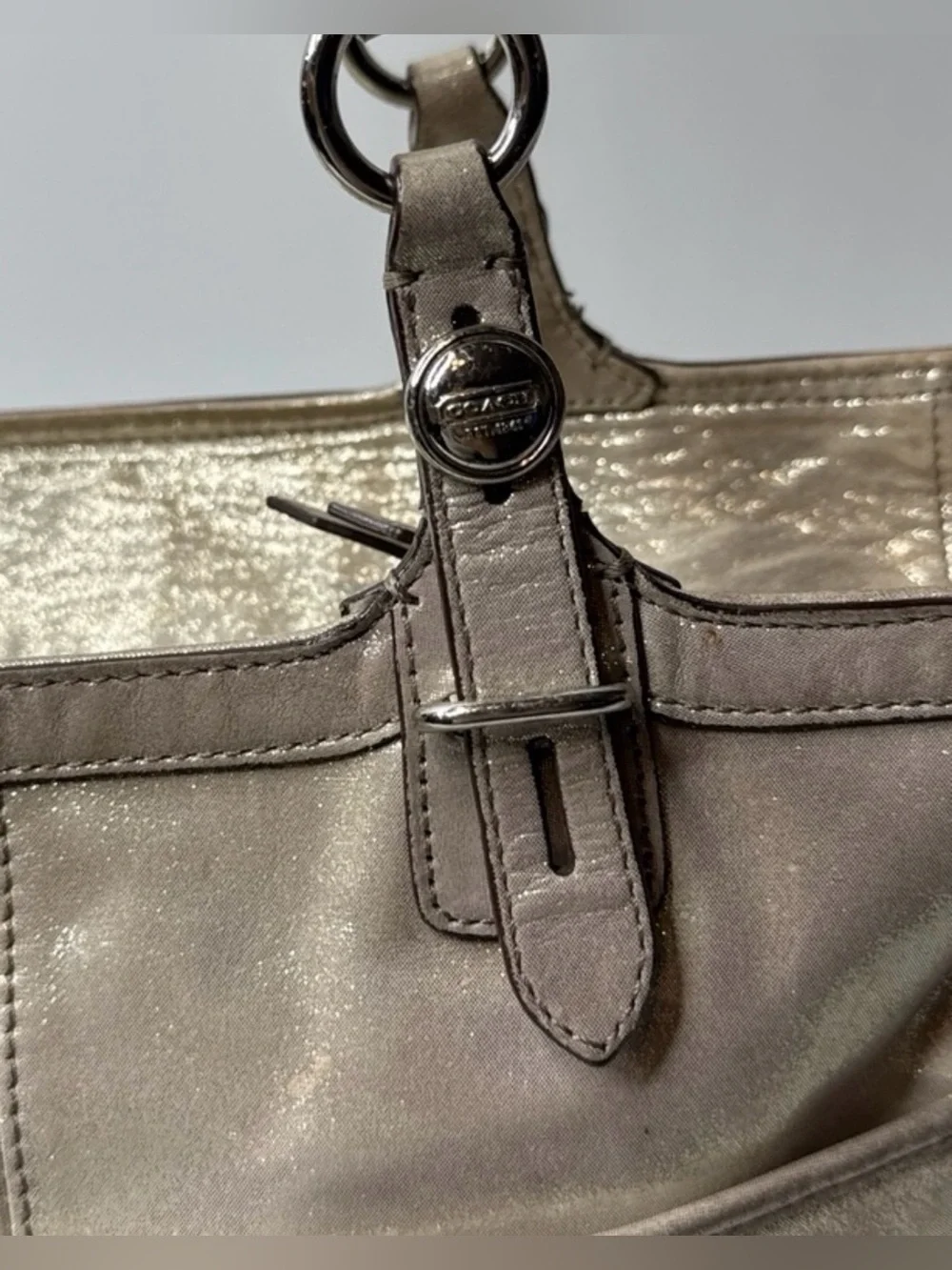 Coach Metallic Champagne Tote Bag - Shimmery Light Gold Shoulder Bag